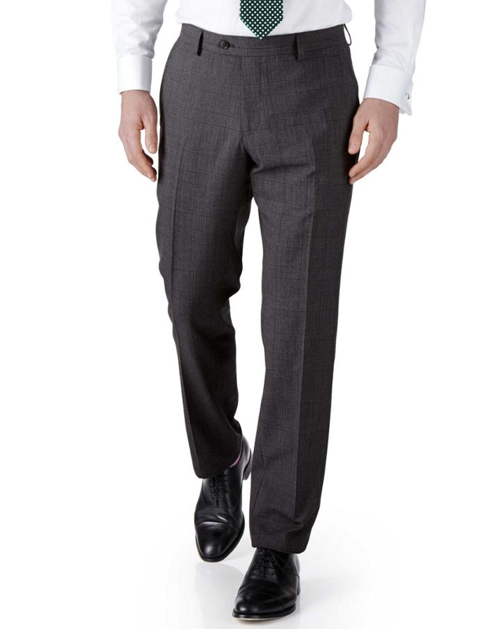 Charles Tyrwhitt Charles Tyrwhitt Grey Check Slim Fit Flannel Business Suit Wool Pants Size W40 L38