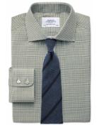  Slim Fit Semi-spread Collar Melange Puppytooth Khaki Cotton Dress Shirt Single Cuff Size 16/36 By Charles Tyrwhitt