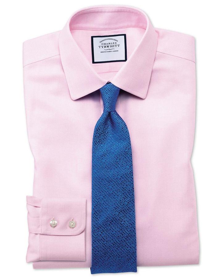 Charles Tyrwhitt Classic Fit Non-iron Step Weave Pink Cotton Dress Shirt French Cuff Size 15/33 By Charles Tyrwhitt