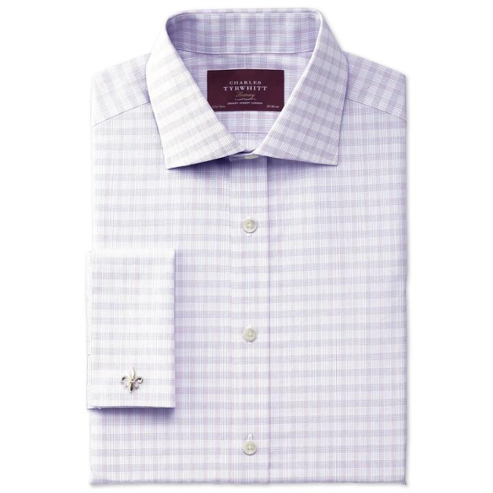 Charles Tyrwhitt Charles Tyrwhitt Extra Slim Fit Luxury Semi-spread Collar Check Purple Cotton Dress Shirt Size 16/34