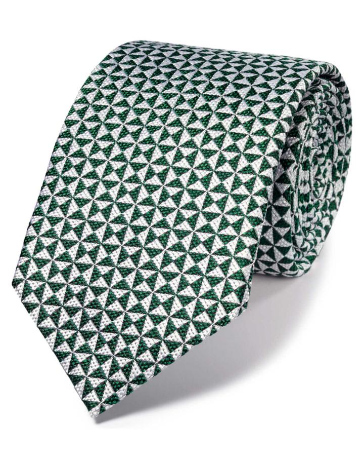 Charles Tyrwhitt Charles Tyrwhitt Green Silk Luxury English End-on-end Geometric Tie