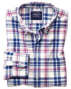 Charles Tyrwhitt Classic Fit Button-down Washed Oxford Royal And Pink Check Cotton Casual Shirt Single Cuff Size Large By Charles Tyrwhitt