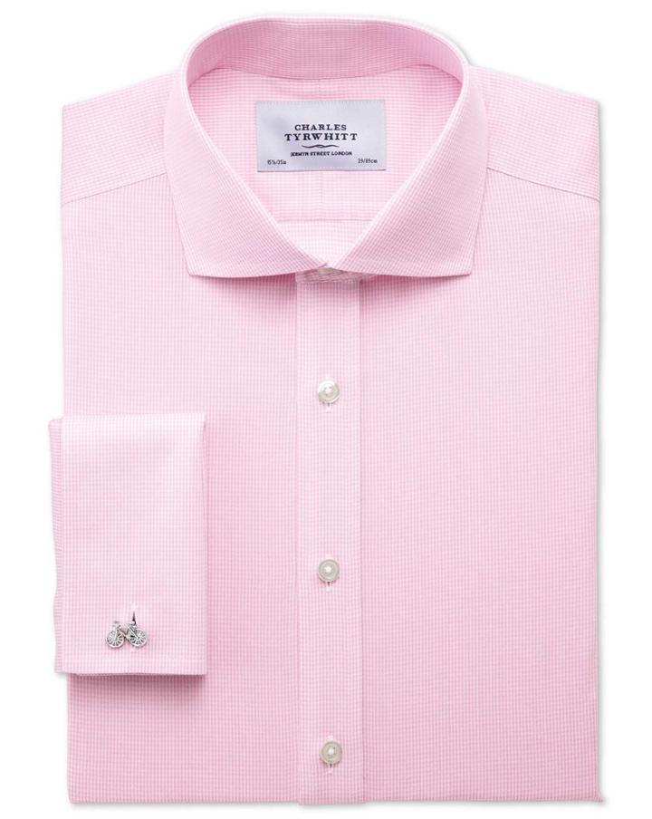 Charles Tyrwhitt Charles Tyrwhitt Slim Fit Spread Collar Non Iron Puppytooth Light Pink Cotton Dress Shirt Size 14.5/32