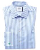  Extra Slim Fit Non-iron Sky Blue Stripe Twill Cotton Dress Shirt French Cuff Size 17/37 By Charles Tyrwhitt