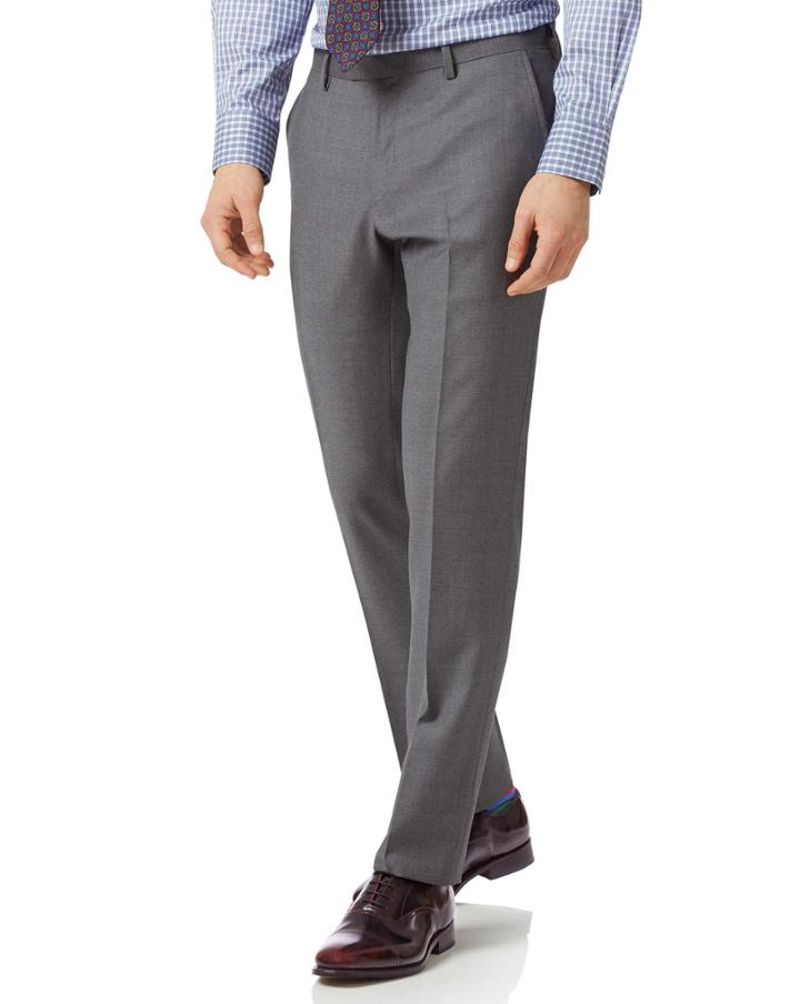  Grey Slim Fit Twill Business Suit Wool Pants Size W32 L32 By Charles Tyrwhitt