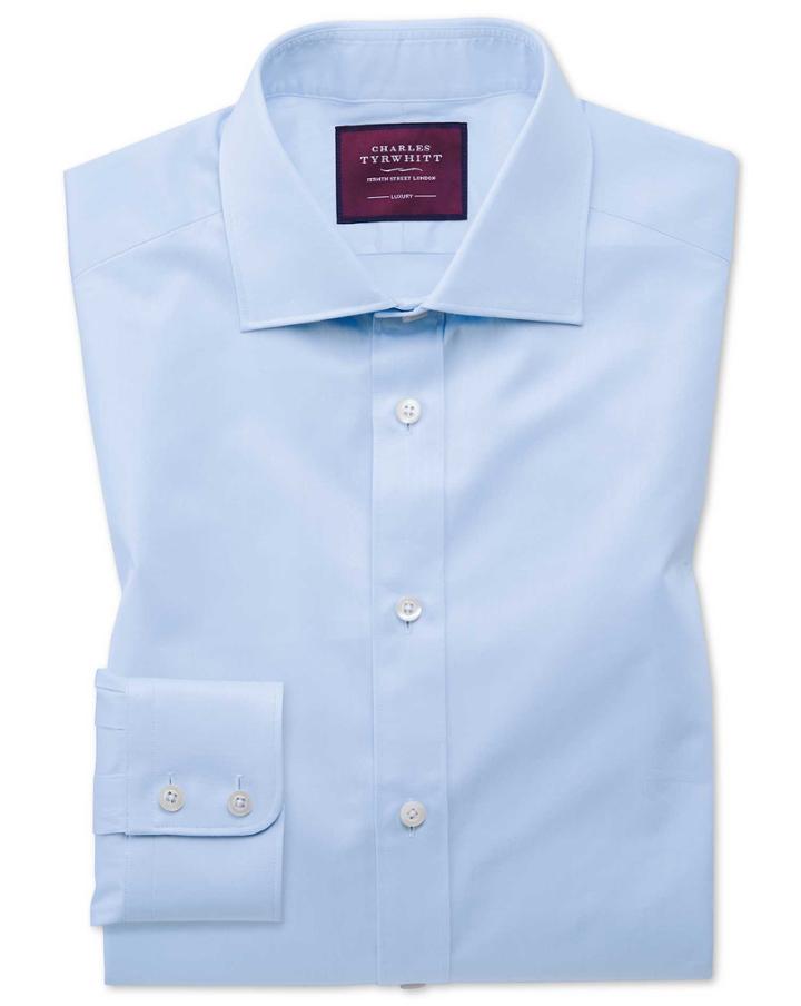  Classic Fit Sky Blue Luxury Twill Egyptian Cotton Dress Shirt French Cuff Size 15.5/33 By Charles Tyrwhitt