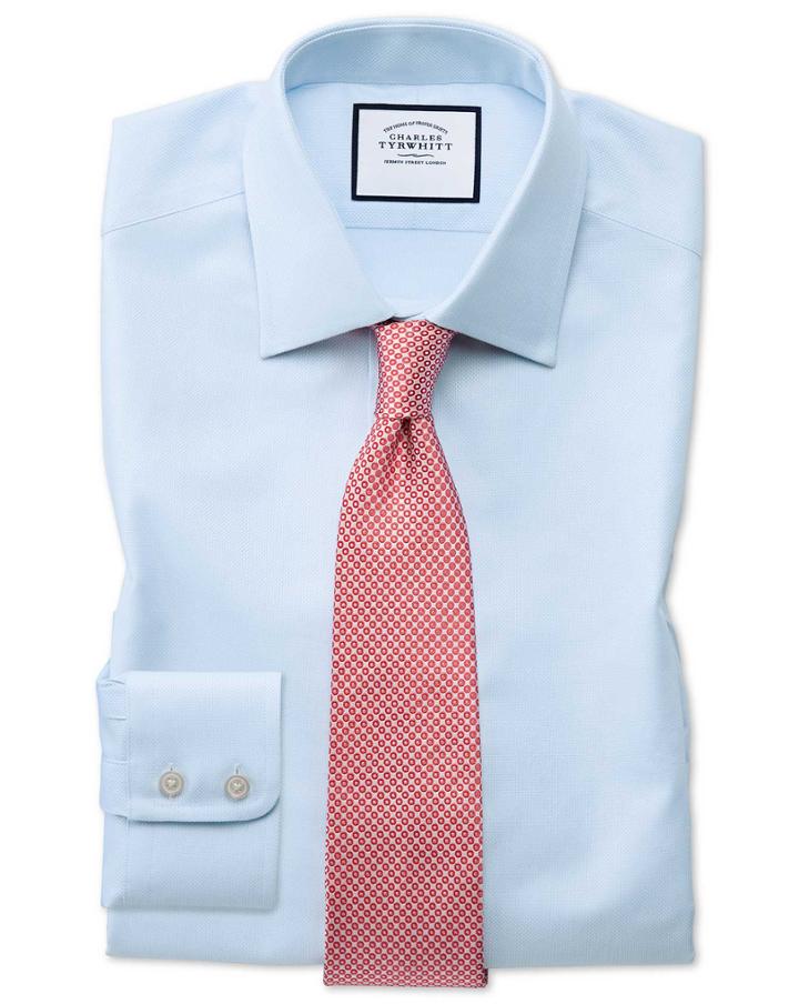  Slim Fit Egyptian Cotton Royal Oxford Sky Blue Dress Shirt French Cuff Size 14.5/33 By Charles Tyrwhitt