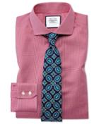 Charles Tyrwhitt Extra Slim Fit Spread Collar Non-iron Puppytooth Bright Pink Cotton Dress Shirt French Cuff Size 14.5/32 By Charles Tyrwhitt