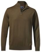  Olive Zip Neck Merino Wool Sweater Size Large By Charles Tyrwhitt