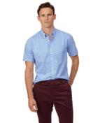  Slim Fit Sky Blue Short Sleeve Gingham Soft Washed Non-iron Stretch Poplin Cotton Casual Shirt Single Cuff Size Small By Charles Tyrwhitt