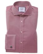  Slim Fit Non-iron Spread Collar Red Twill Cotton Dress Shirt Single Cuff Size 14.5/32 By Charles Tyrwhitt