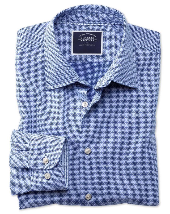 Charles Tyrwhitt Slim Fit Washed Royal Blue Gingham Textured Cotton Casual Shirt Single Cuff Size Large By Charles Tyrwhitt