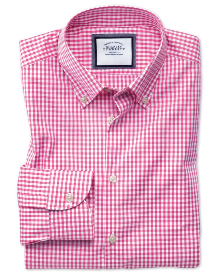 Charles Tyrwhitt Classic Fit Button-down Business Casual Non-iron Pink Cotton Dress Shirt Single Cuff Size 15/34 By Charles Tyrwhitt