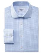 Charles Tyrwhitt Charles Tyrwhitt Slim Fit Spread Collar Non-iron Dobby Check Sky Blue Cotton Dress Shirt Size 15.5/37