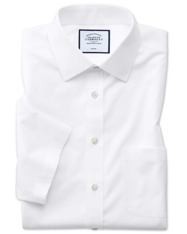  Slim Fit Non-iron Natural Cool Short Sleeve White Cotton Dress Shirt Size 14.5/short By Charles Tyrwhitt