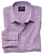  Classic Fit Non-iron Pink And Navy Gingham Oxford Cotton Casual Shirt Single Cuff Size Medium By Charles Tyrwhitt