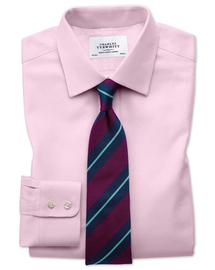  Slim Fit Egyptian Cotton Cavalry Twill Light Pink Dress Shirt French Cuff Size 17/35 By Charles Tyrwhitt