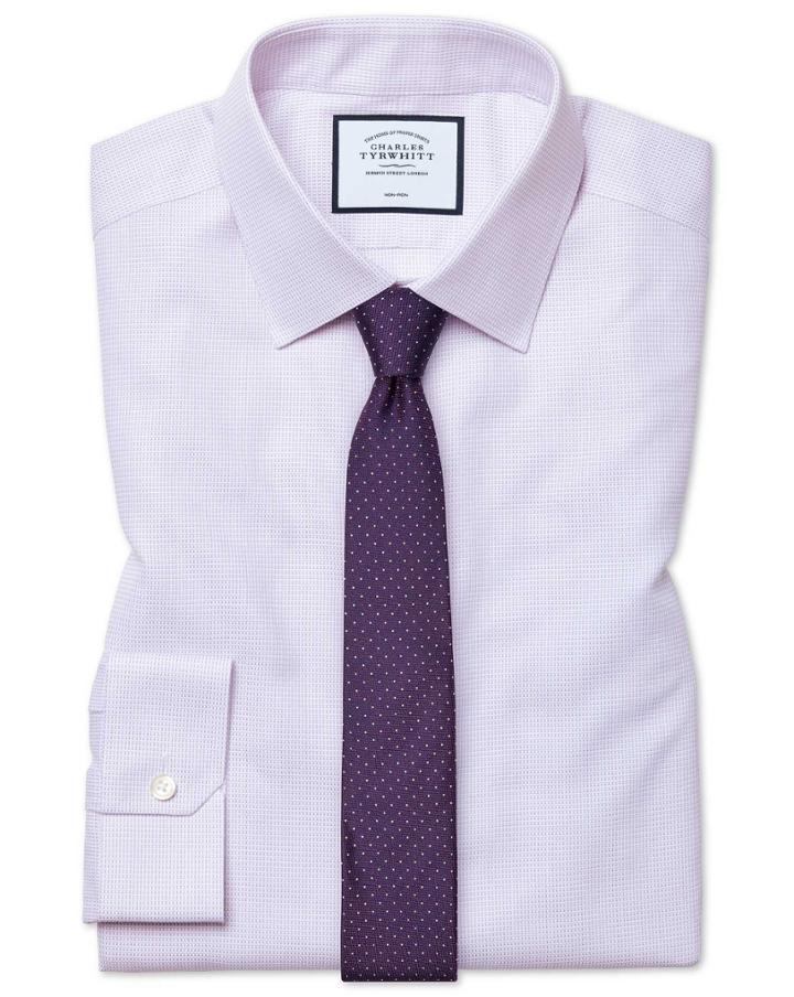  Super Slim Fit Non-iron Dash Weave Lilac Cotton Dress Shirt French Cuff Size 14.5/32 By Charles Tyrwhitt