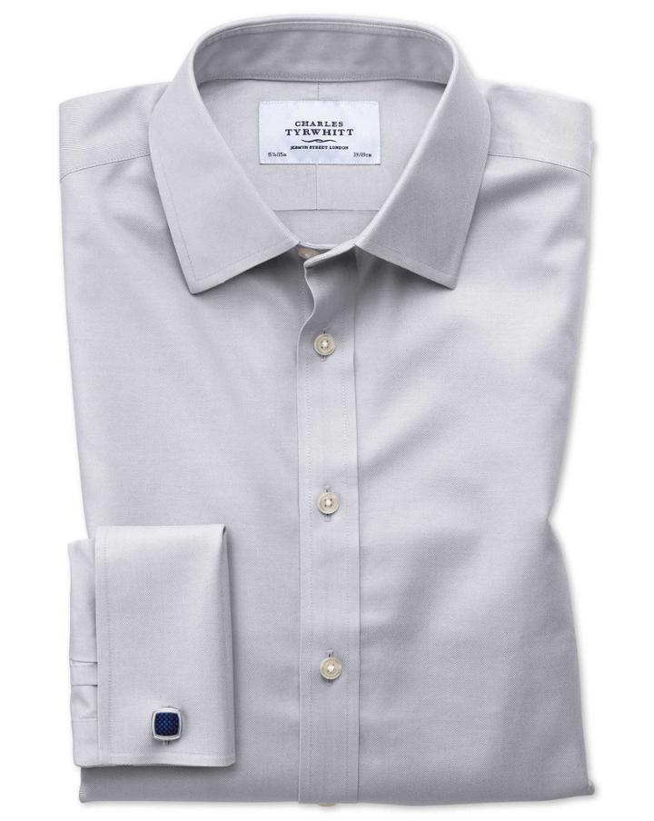 Charles Tyrwhitt Slim Fit Non-iron Twill Grey Cotton Dress Shirt French Cuff Size 14.5/33 By Charles Tyrwhitt