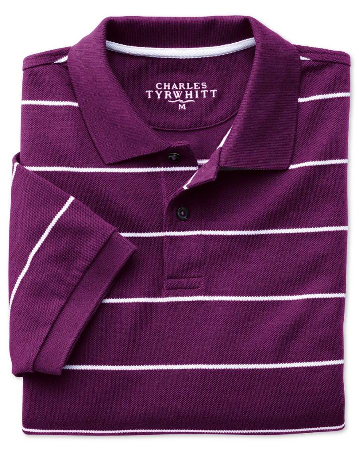 Charles Tyrwhitt Purple And White Stripe Pique Cotton Polo Size Large By Charles Tyrwhitt