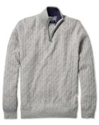  Light Grey Zip Neck Lambswool Cable Knit Sweater Size Medium By Charles Tyrwhitt