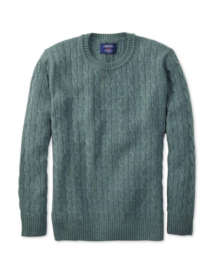 Charles Tyrwhitt Charles Tyrwhitt Teal Lambswool Cable Knit Crew Neck Sweater