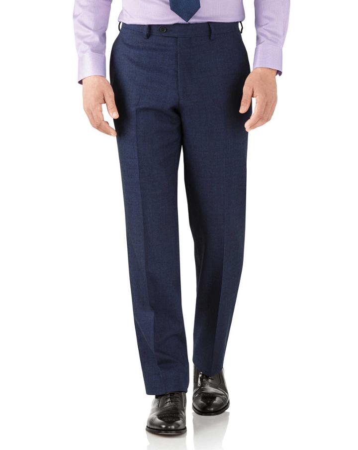 Charles Tyrwhitt Royal Blue Classic Fit Flannel Business Suit Wool Pants Size W38 L34 By Charles Tyrwhitt