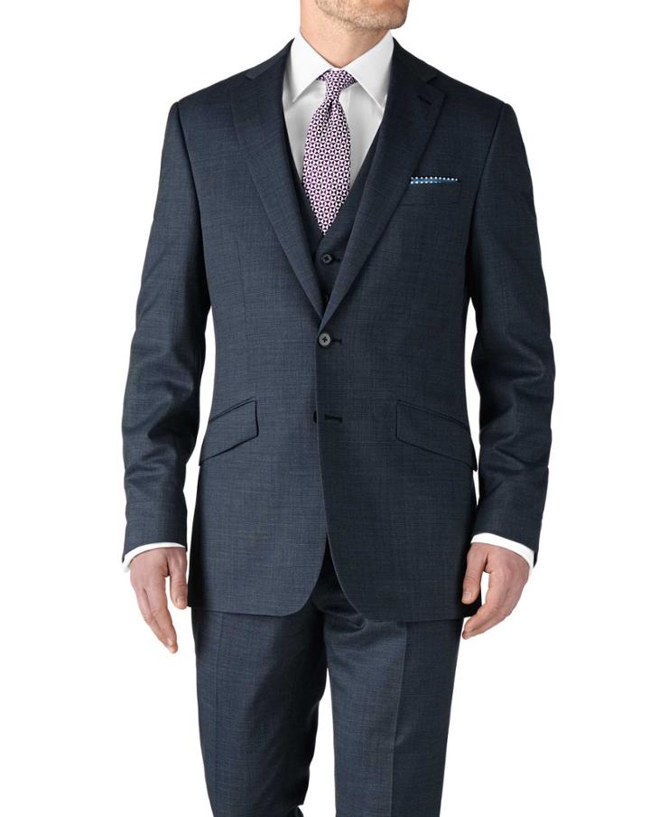 Charles Tyrwhitt Airforce Blue Slim Fit End-on-end Business Suit Wool Jacket Size 36 By Charles Tyrwhitt
