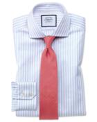 Charles Tyrwhitt Extra Slim Fit Spread Collar Textured Stripe Blue And White Cotton Dress Shirt Single Cuff Size 14.5/33 By Charles Tyrwhitt