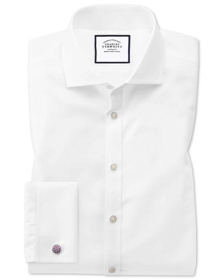 Charles Tyrwhitt Super Slim Fit Spread Collar Non-iron Twill White Cotton Dress Shirt Single Cuff Size 14.5/33 By Charles Tyrwhitt