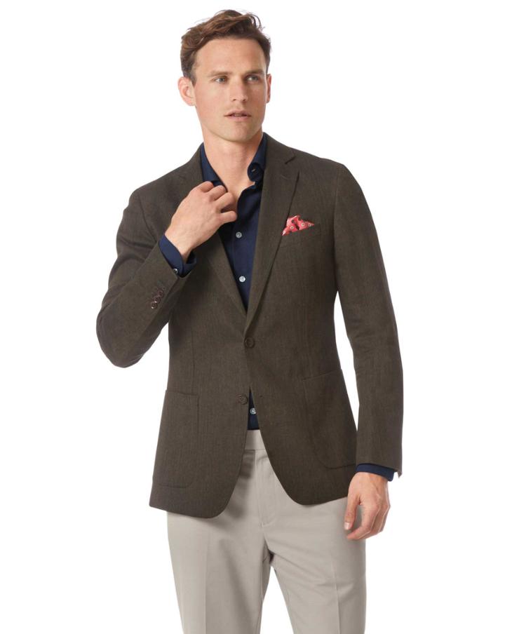  Slim Fit Olive Italian Linen Linen Jacket Size 42 By Charles Tyrwhitt