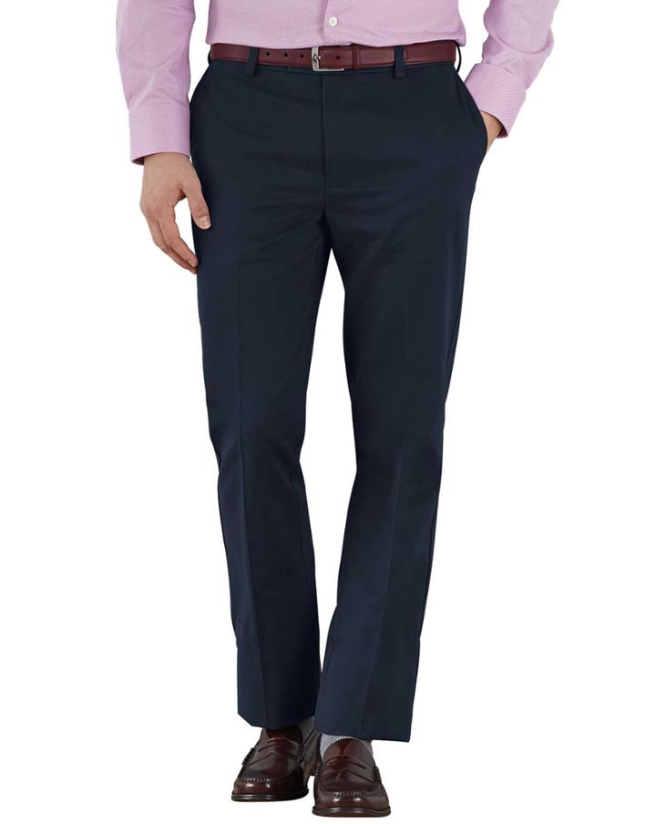 Charles Tyrwhitt Navy Slim Fit Flat Front Non-iron Cotton Chino Pants Size W30 L30 By Charles Tyrwhitt