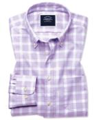  Slim Fit Lilac Block Check Soft Washed Non-iron Twill Cotton Casual Shirt Single Cuff Size Medium By Charles Tyrwhitt