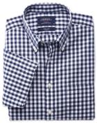 Charles Tyrwhitt Charles Tyrwhitt Slim Fit Non-iron Poplin Short Sleeve Navy Check Cotton Dress Shirt Size Large