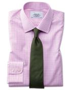 Charles Tyrwhitt Classic Fit Non-iron Grid Check Pink Cotton Dress Shirt Single Cuff Size 15.5/33 By Charles Tyrwhitt