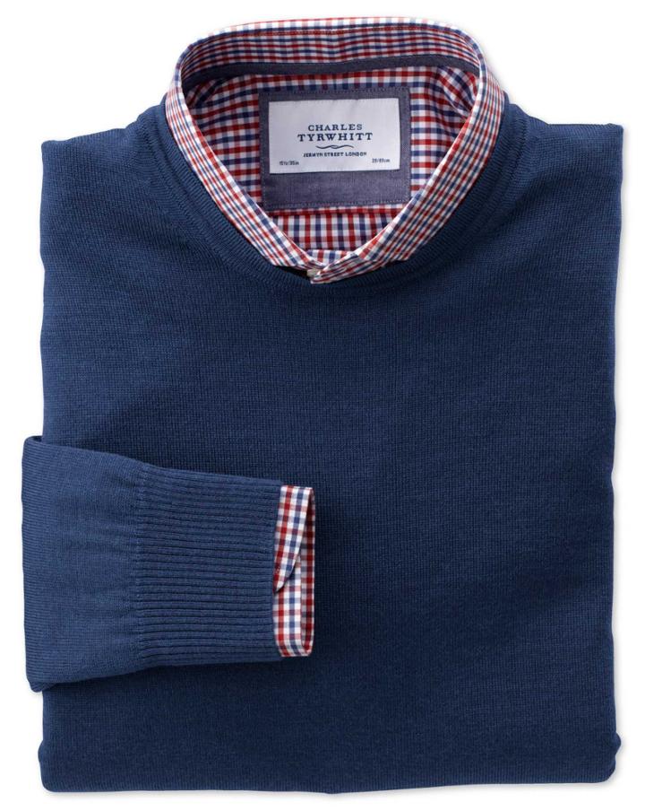 Charles Tyrwhitt Charles Tyrwhitt Mid Blue Merino Wool Crew Neck Jumper