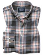  Slim Fit Grey And Pink Check Cotton Linen Twill Casual Shirt Single Cuff Size Large By Charles Tyrwhitt