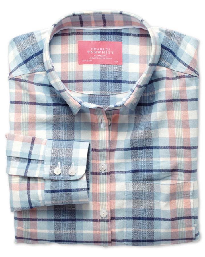 Charles Tyrwhitt Women's Semi-fitted Cotton Oxford Multi Check Casual Shirt Size 4 By Charles Tyrwhitt