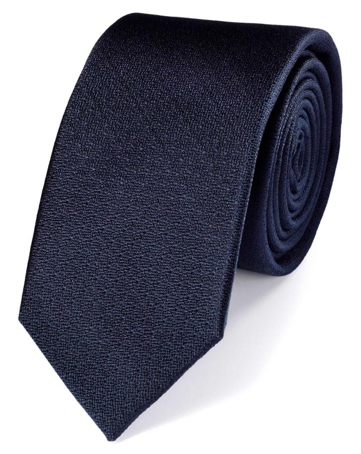 Charles Tyrwhitt Charles Tyrwhitt Slim Navy Silk Textured Plain Classic Tie