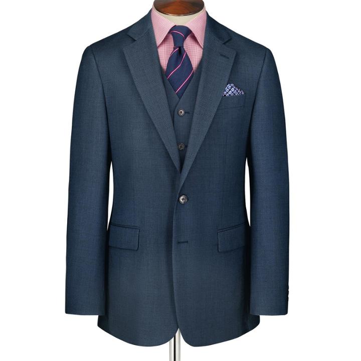 Charles Tyrwhitt Charles Tyrwhitt Mid Blue Spencer Birdseye Classic Fit Business Suit Jacket (36 Regular)