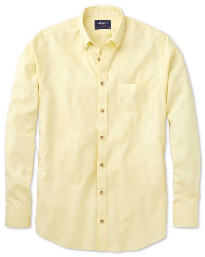  Classic Fit Yellow Cotton/linen Casual Shirt Single Cuff Size Large By Charles Tyrwhitt