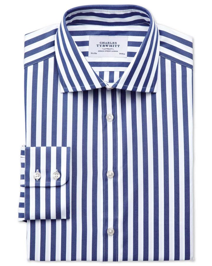 Charles Tyrwhitt Charles Tyrwhitt Classic Fit Semi-spread Collar Egyptian Cotton Stripe Navy Dress Shirt Size 15/33