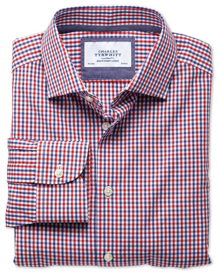 Charles Tyrwhitt Charles Tyrwhitt Classic Fit Semi-cutaway Collar Business Casual Melange Red Check Shirt