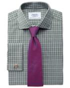  Extra Slim Fit Prince Of Wales Basketweave Green Cotton Dress Shirt Single Cuff Size 16.5/33 By Charles Tyrwhitt