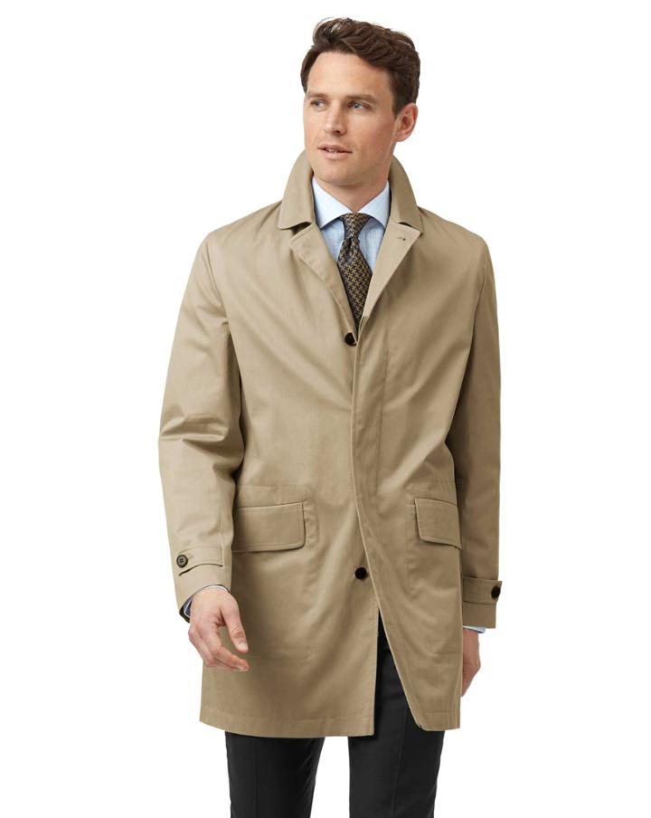  Stone Italian Raincotton Coat Size 40 By Charles Tyrwhitt