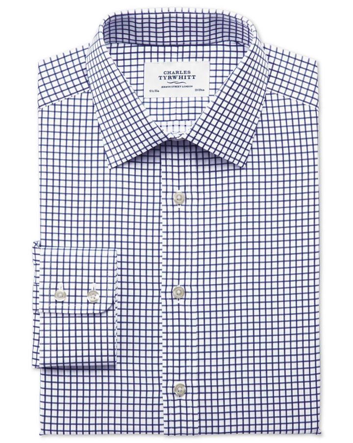 Charles Tyrwhitt Charles Tyrwhitt Classic Fit Twill Grid Check Navy Cotton Dress Shirt Size 15/33
