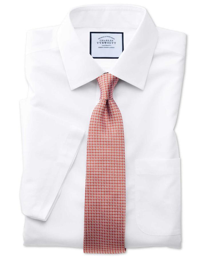 Charles Tyrwhitt Classic Fit Non-iron Poplin Short Sleeve White Cotton Dress Shirt Size 15.5/short By Charles Tyrwhitt