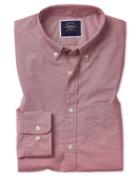  Classic Fit Red Soft Washed Stretch Poplin Plain Cotton Casual Shirt Single Cuff Size Large By Charles Tyrwhitt