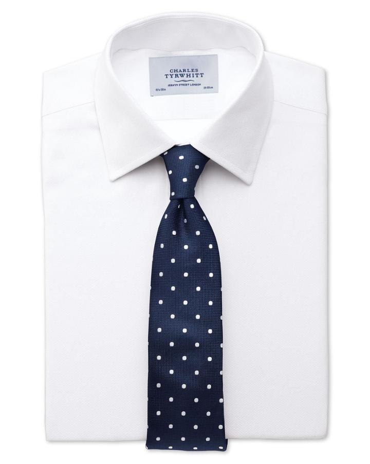 Charles Tyrwhitt Charles Tyrwhitt Slim Fit Small Herringbone White Cotton Dress Shirt Size 16/34