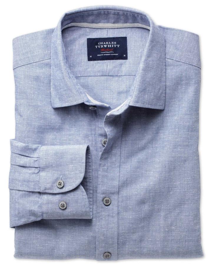Charles Tyrwhitt Charles Tyrwhitt Slim Fit Slub Cotton Blue Dress Shirt Size Xs